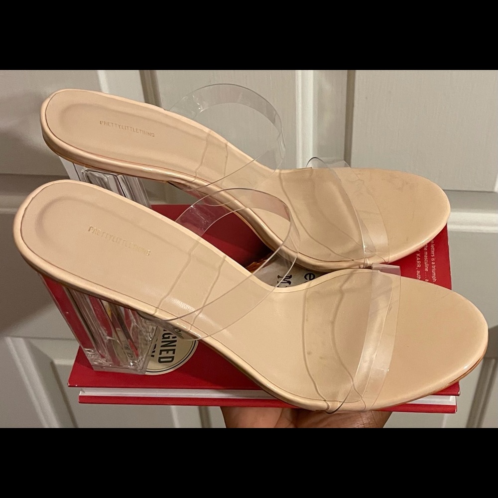 Clear heel mules